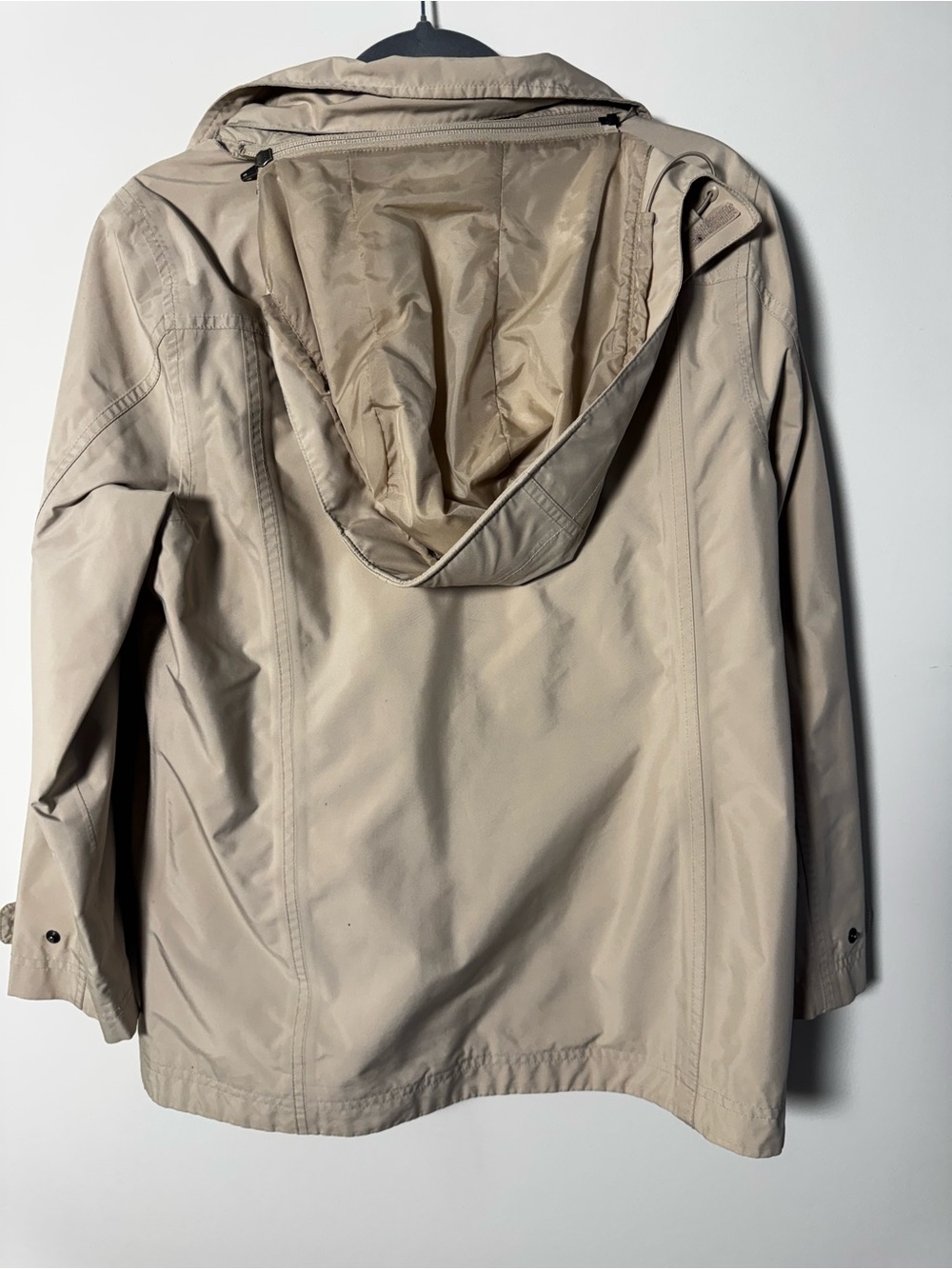 LL BEAN Neutral Tan Heavyweight Rain Coat Zip Up with Removable Hood - Picture 3 of 8